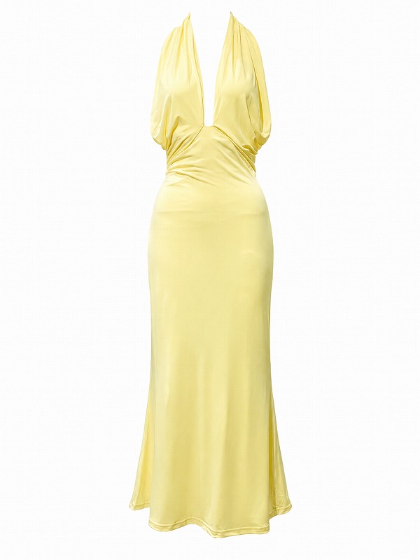 【新品DRESS 3380】ホルターネックバックオープンマーメイドロングドレス イエロー【KAREN MILLEN】